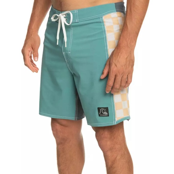 Quiksilver Other - Quiksilver Men's Original Arch 18” Boardshorts Teal Blue Checkered Drawstring 36